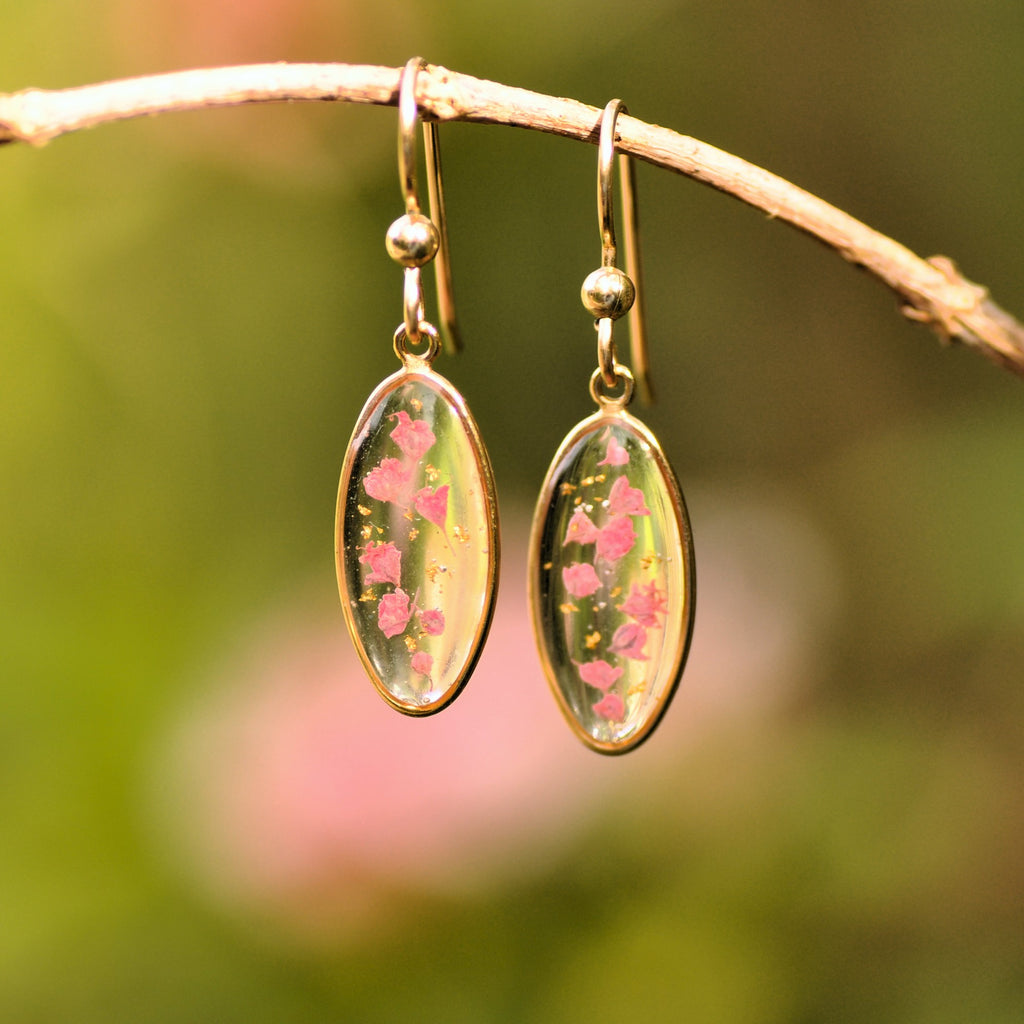 Pink gypsophila droplet earrings - 14K Gold fill