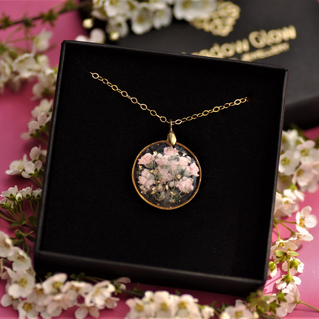 pink gypsophila necklace