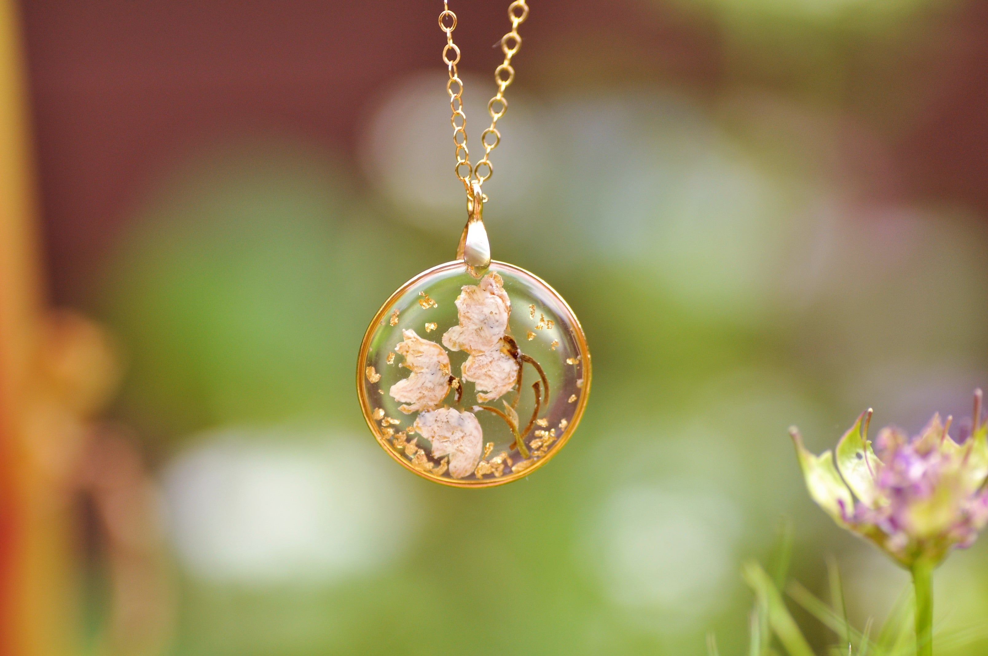 Lily of the valley necklace Gold fill Meadow Glow